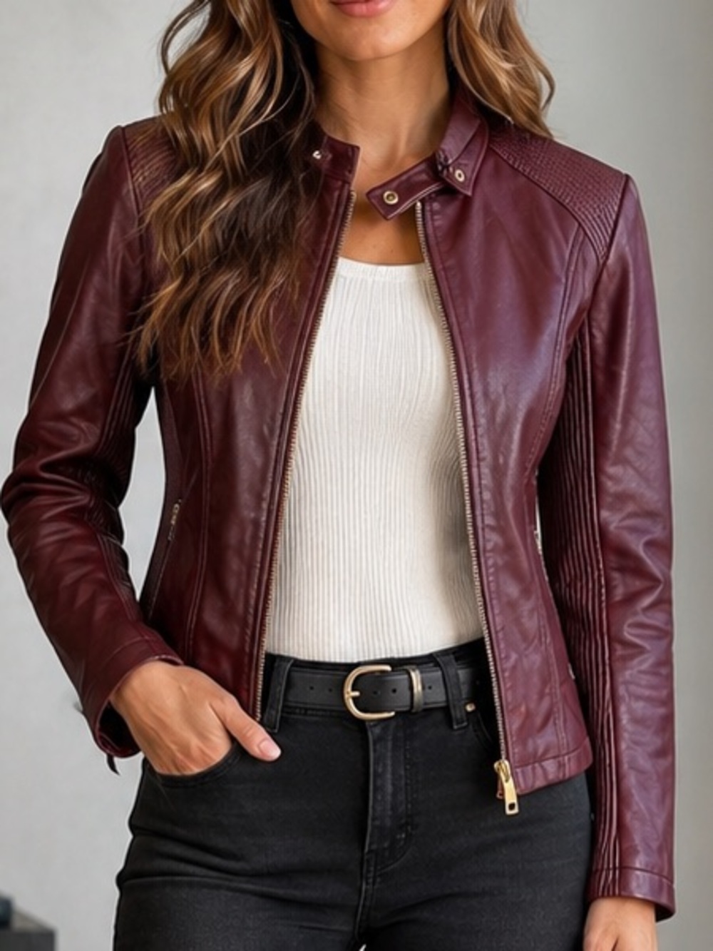 GBG Los Angeles NWT Faux Leather Hooded Moto Jacket Burgundy Women’s Large